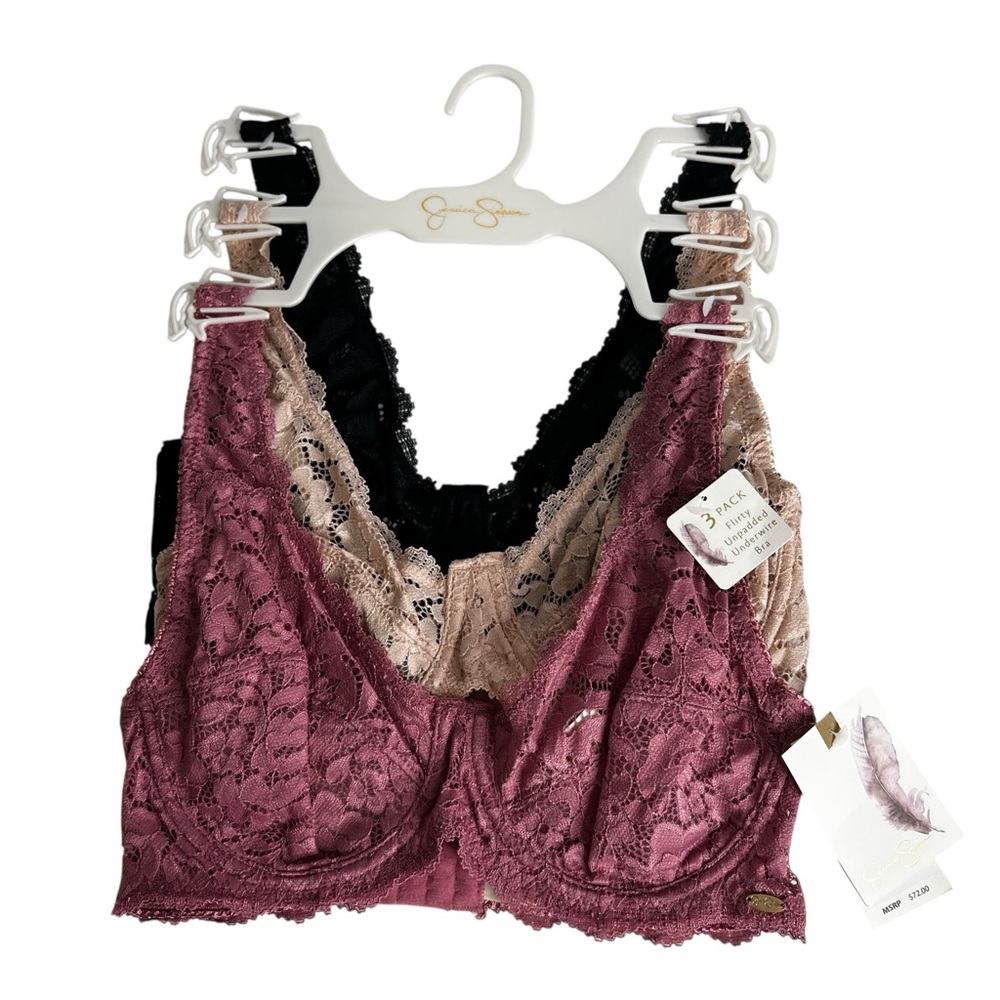Jessica Simpson Women’s Flirty Unpadded Bras Sz 34C Lot/3 Underwire Multi Colors